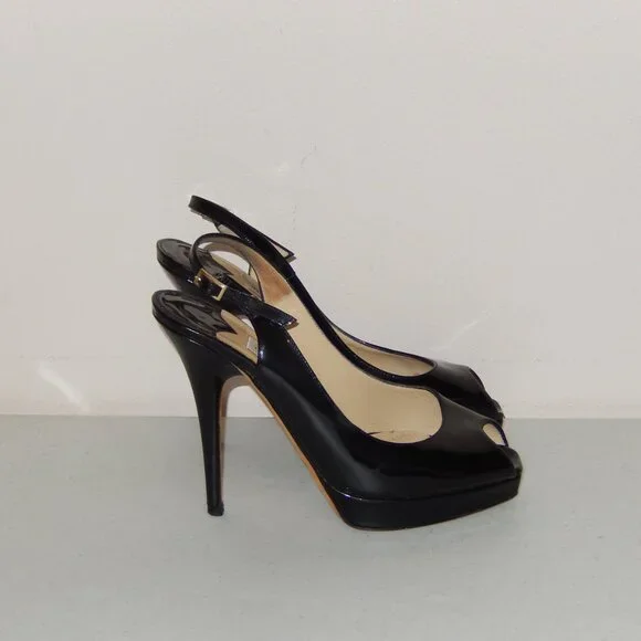 Jimmy Choo Black Patent Peeptoe Slingback Heels Shoes Pumps 36 6 - Picture 5 of 11